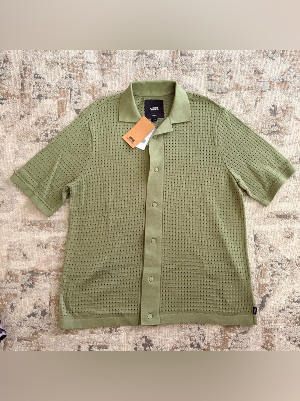 Vans Men’s Olive Green Short Sleeve Button-Front Knit Shirt